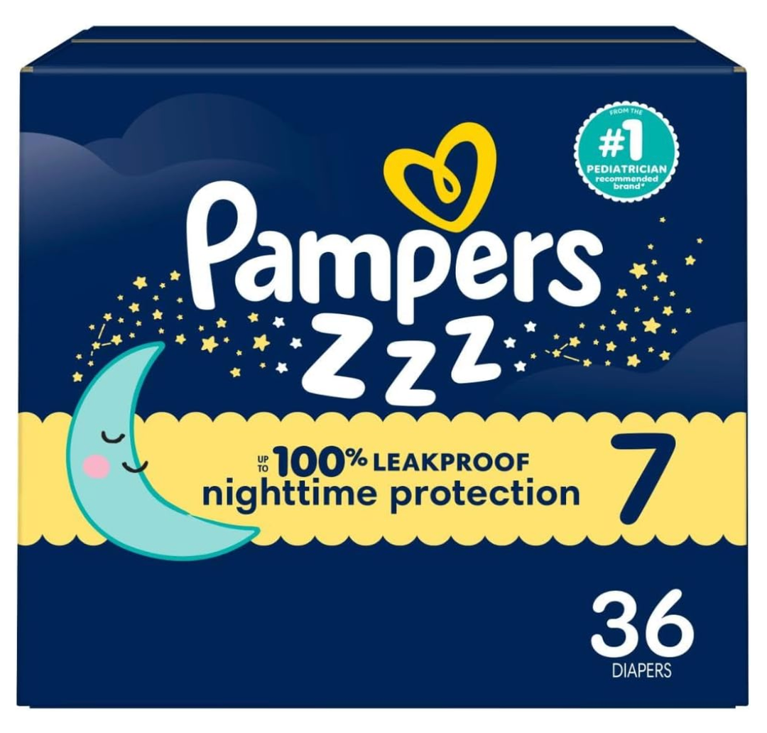 Pampers ZZZ Overnight Diapers, Size 7 (41+ lbs), 36 Count, Nighttime Protection Disposable Baby Diaper, Night Time Leak and Skin Protection