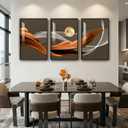 3 Piece Large Framed Modern Wall Art for Living Room, Abstract Brown Luxury Artwork for Walls, Contemporary Minimalist Line Pictures Prints Paintings for Dining Room Office Wall Decor 24x36 Inch