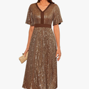 GRACE KARIN Women's Sequin V Neck Ruffle Sleeve Empire Waist Sparkly Glitter A Line Cocktail Formal Dresses Size XL