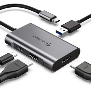 USB C to Dual HDMI Adapter, UtechSmart USB C Hub to HDMI,4 in 1 USB C Hub Multiport Adapter with 2 HDMI Ports 4K,USB 3.0, Power Delivery Type C Port Compatible for MacBook,Nintendo Switch,USB C Device