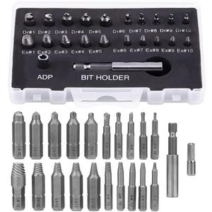 Yakamoz 22Pcs Mini Damaged Screw Extractor Kit Small Stripped Screws Remover Easy Out Broken Bolt Extractor Rusty Screw Removal Tool with Magnetic Extension Bit Holder & Socket Adapter