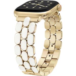 Wearlizer Metal Band Compatible with Apple Watch Bands for Women, Enamel Stainless Steel Strap for iWatch, Size: 44/45/46/49/42mm(Series 3/2/1) (Gold/Iridescent)
