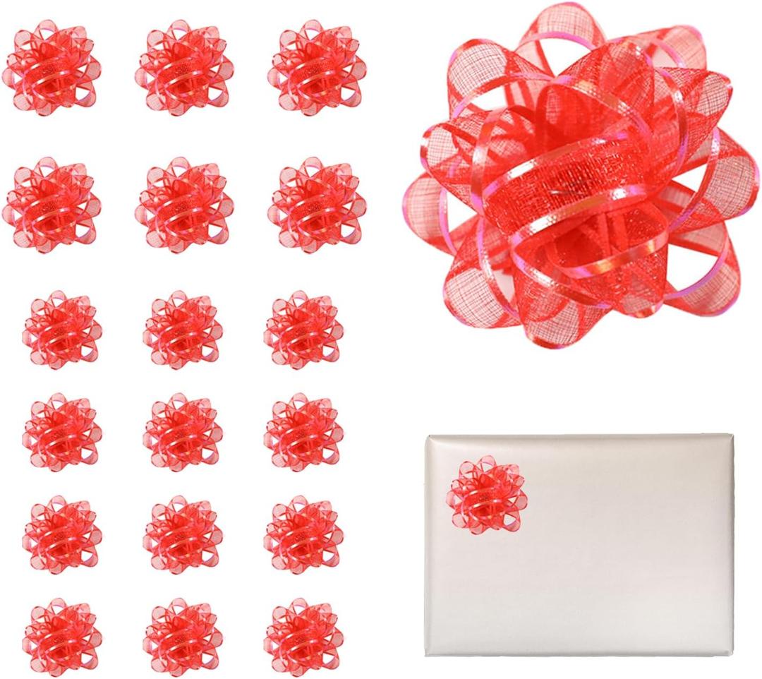 Red 18 Pcs Gift Bows Assortment - Mini Gift Bows for Decorate Wrap Gift Flower Packaging, Birthday Christmas, Graduation, Wedding Gift Decorations 2 Size 3 inch/7.6cm 2.2 inch/5.6cm