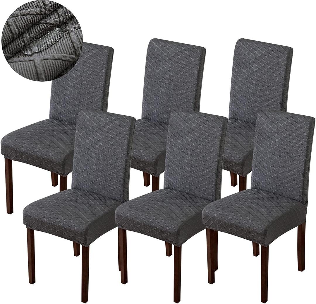 Genina Waterproof Chair Covers for Dining Room Dining Chair Covers Kitchen Parsons Chair Covers (Dark Gray, 6 PCS)