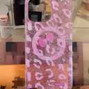 Magnetic Sparkly Phone Case Pink Girl, Glittery Leopard Print with Cherry/Cheetah Sparkle Cover with Bling Glitter Effect/Compatible with MagSafe iPhone 16 Pro Max, Fresh Pink