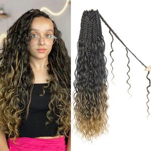 Boho Crochet Braids Pure Protein Fiber Close to Human Hair 14 Inch Goddess Box Braids with Soft Curls Bohemian Braids Crochet Hair for Black Women (14Inch T27)