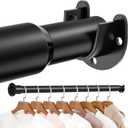Mavivegue Closet Rods for Hanging Clothes,17 to 57 Inches Stepless Adjustable Metal Closet Rod, Heavy Duty Tension Rod, Extra Long Tension Rod, Adjustable Curtain Rod, for Closet, Black