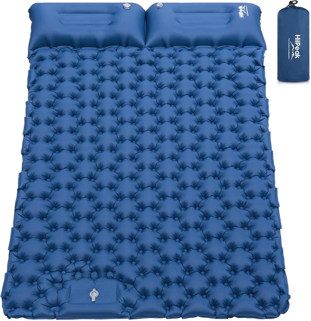 HiiPeak Sleeping Pad - Ultralight Inflatable Sleeping Mat with Built-in Foot Pump, Durable Compact Waterproof Camping Air Mattress for Camping, Backpacking, Hiking, Tent Trap Traveling (Blue Double)