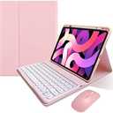 KMXDD Keyboard Case Compatible with iPad 9th 8th 7th Generation Air 3rd Gen Pro 10.5 Keyboard Case with Bluetooth Mouse Round Key Cute Removable Color Keyboard,Pink