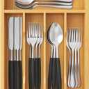 Lifewit Silverware Drawer Organizer Tray, Bamboo Cutlery Storage for Kitchen Drawer, 5 Compartment Flatware and Utensil Holder Divider for Spoons Forks Knives Tableware, Natural (9.1''W x 12.6''D)