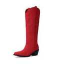 Pasuot Western Cowboy Boots for Women - Knee High Wide Calf Cowgirl Boots, Slip On Pointed Toe Chunky Heel Fashion Retro Classic Pull On Tall Boot for ladies Party concert, Red, 12