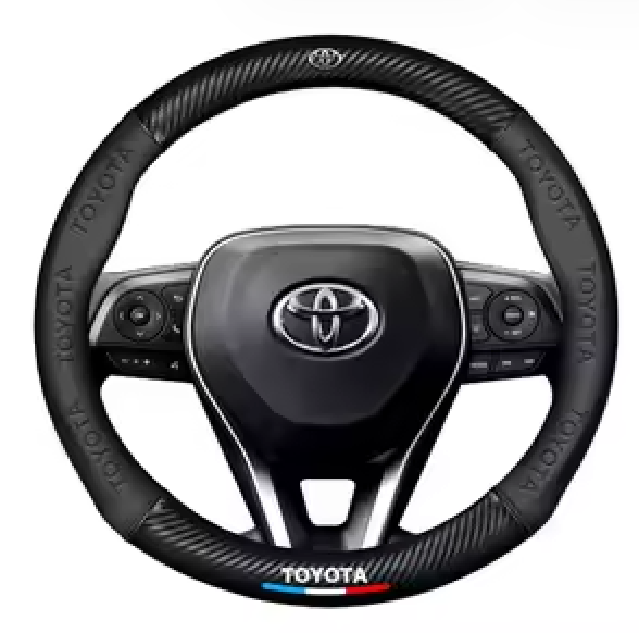 Custom-Fit for Toyota Steering Wheel Cover, Premium Leather Car Steering Wheel Cover with Logo, Non-Slip, Breathable, 15 inches
