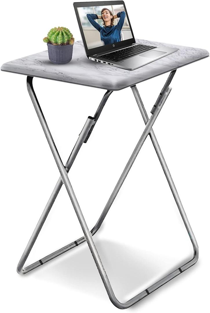 Tv Trays, Folding Tray Table, Dinner Tray Table with No Assembly Required&Sturdy, Foldable Snack Eating Trays Table for Living Room, 15 x 18.9 x 26 in(White Marble,1PC)