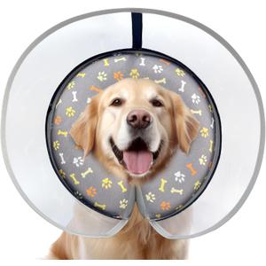 Dog Cone Collar with Enhanced Anti-Licking, Inflatable Dog Cone After Surgery, Adjustable Size with Soft Padding for Small Medium Large Dogs - M+ (Gray)