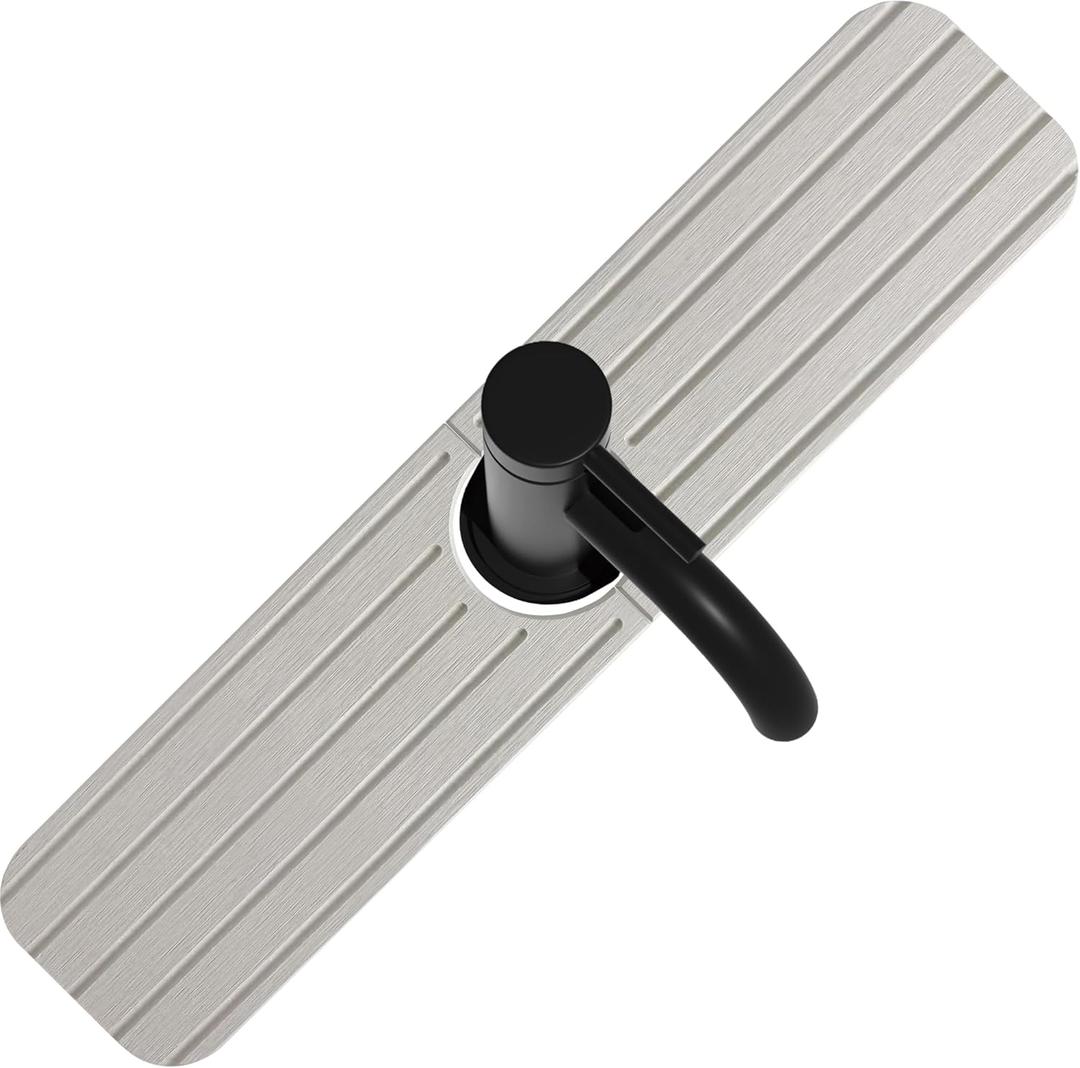 17inch x 4inch Kitchen Sink Faucet Mat, Water Absorbing Stone Faucet Splash Guard for Bathroom Counter, Quick Drying Diatomite Tray for Kitchen Sink, Light Gray