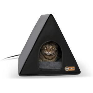 K&H Pet Products Heated Outdoor Cat House A-Frame, Weatherproof Shelter for Strays & Ferals, Safety Listed Insulated Outdoor Kitty House, Removable Door Flap - Gray/Black 18 X 14 X 14in 20W