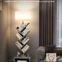 Evermagin 6 Tier Tree Bookshelf with Light, Narrow Bookcase Tower, Tall Floor Standing Book Shelf Organizer with Storage Cabinet for Living Room, Bedroom and Home Office, Gray