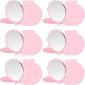 Jetec 12 Pieces Compact Mirrors Bulk Gifts Mini Vintage Pocket Mirrors for Purse Small Portable Folding Round Makeup Stuffs for Travel Daily Use Party Favors Women (Pink)