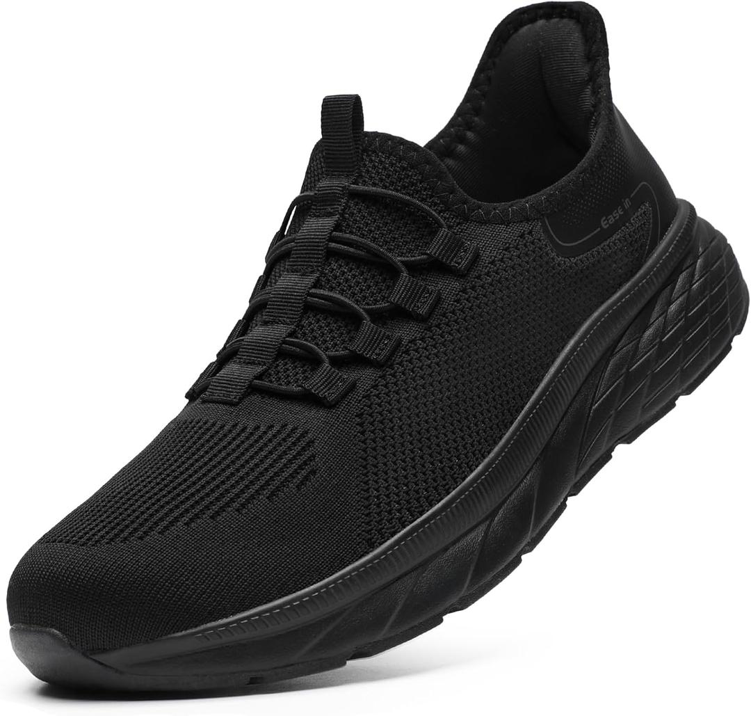 STQ Slip on Sneakers Men Non-Slip Walking Shoes Orthopedic Shoes for Plantar Fasciitis All Black, Size 11
