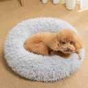 KHONSU PET Calming Donut Cat Bed for Cats & Kittens, Round Plush Cuddler with Chopped Memory Foam, Anti-Anxiety Bolster Support, Machine Washable & Non-Slip (XS, Grey)