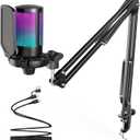 FIFINE Gaming PC USB Microphone, Podcast Condenser Mic with Boom Arm, Pop Filter, Mute Button for Streaming, Twitch, Online Chat, RGB Computer Mic for PS4/5 PC Gamer Youtuber-AmpliGame A6T (Black)