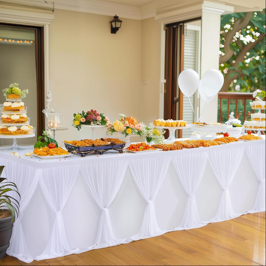 Besutolife White Tablecloth for 8 Foot Rectangle Tables Tulle Table Skirt for Birthday Party Dining Table Buffet Parties Camping (96" x 30" (Rectangular))