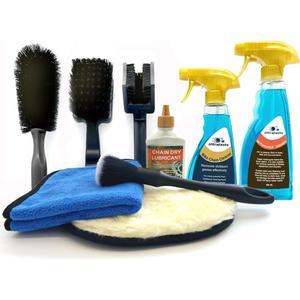 Motorcycle Dirtbike Wash Kit - Premium Cleaning and Detailing Set for Mudguard,Rims and Paint.Includes Motorcycle Cleaner(560ML),Chain Clean(300ML) Dry Lubricant(120ML)