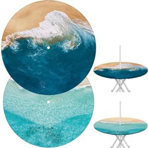 2 Pcs Round Outdoor Tablecloth with Umbrella Hole - Anti-Wrinkle Polyester Tablecloth with Elastic Zipper Table Cover for Summer Patio Camping Party(45''-53'',Ocean)