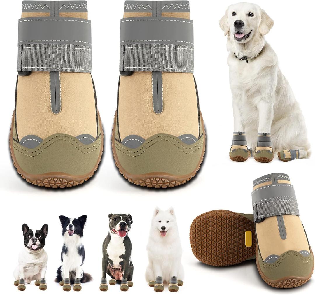 Dog Shoes for Large Dogs, Medium Dog Boots & Paw Protectors for Hardwood Floors, Outdoor Dog Booties for Hot Pavement Winter Snow Hiking, Waterproof Dog Shoes with Reflective Strips Size 4 (#4 (width 1.96 inch) for 36-43 lbs)