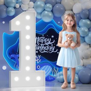 Marquee Number 1st-Birthday Decorations: 4FT Large Light up Numbers 1 Big Sign for Boy Girl First Birthday Sweet One Year Old Party Decor Anniversary Graduation Wedding Engagement 