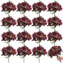 Yunlly 16 Packs Artificial Peony Flowers Faux Peonies Bouquet Silk Vintage Wedding Home Table Door Decor Reusable Bouquet Rose Flowers for Bridal Wedding Birthday Home (Burgundy,Elegant)