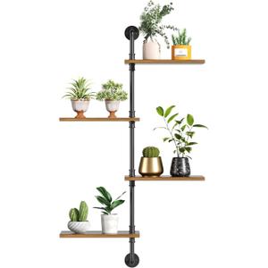 4-Tier Wooden Metal Corner Plant Stand - Floating Plant Shelf for Indoor Garden Decor (Pot up to 8")