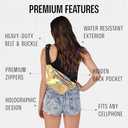 Holographic Fanny Pack Belt bag - Crossbody Waist Bag for Men or Women - Hands-Free, Waterproof Large Bumbag for Hiking, Running, and Travel (Gold)