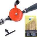 Swpeet Powerful Speedy Hand Drill 1/4-Inch Capacity with 13Pcs Drill Bit Set, Mini Hand Drill Manual  inch with Finely Cast Steel Double Pinions Design, Chucks and Grip Handle for Woods, Plastics