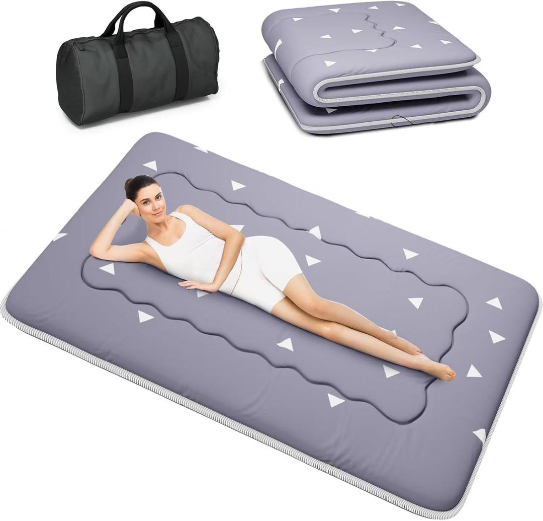 Kiseely Japanese Futon Mattress, Foldable Tatami Mat Portable Dormitory Sleeping Pad with Bag & Strap, Floor Thicken Sleeping Roll up Camping Mattress (Grey WS1, 60"X80")