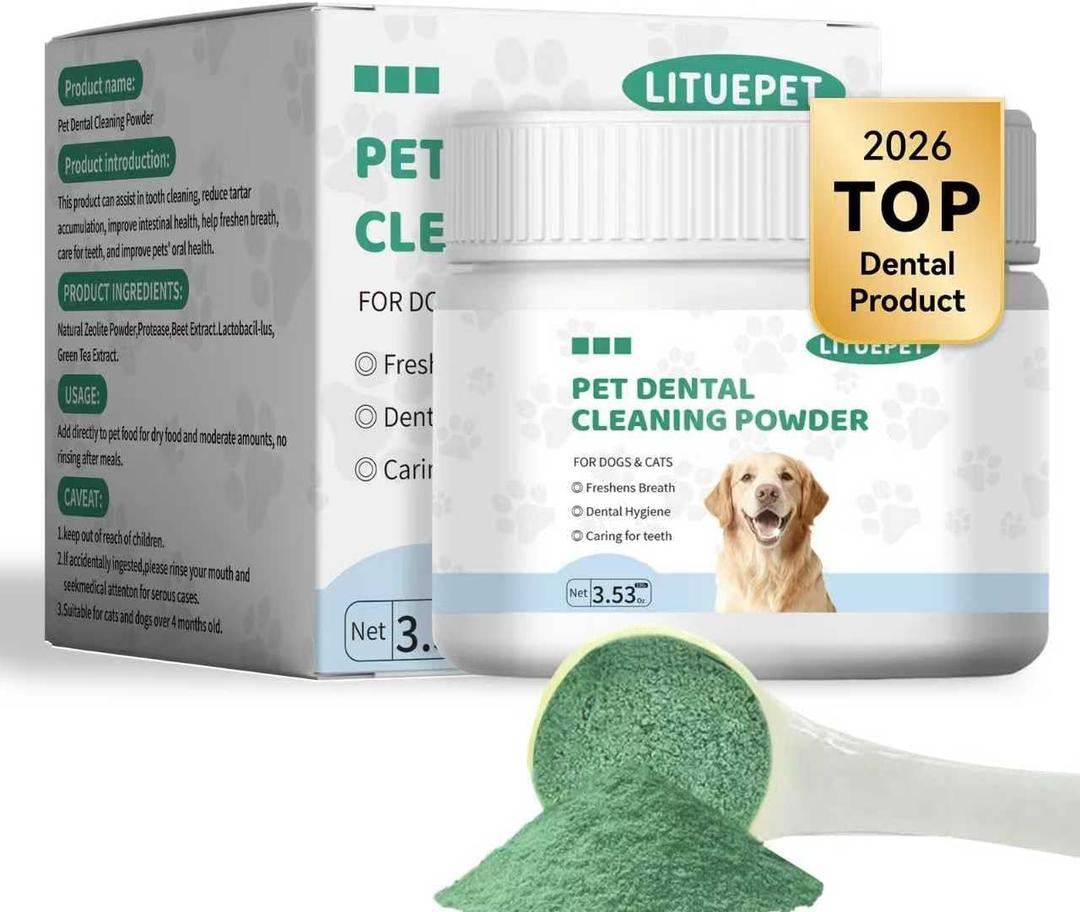 Dog Dental Powder - Fresh Breath Formula,Dog Teeth Cleaning Powder with Probiotics,Effective Plaque and Tartar Remover for Small, Medium, and Large Dogs