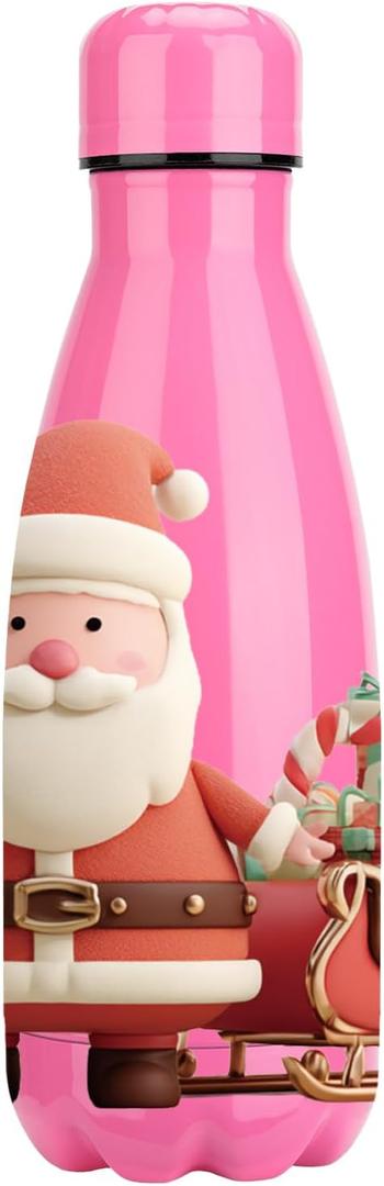Christmas Stainless Steel Insulated Water Bottle, Double Walled Cola Shape Insulated Sports water bottles Keep cold for 16 Hours and hot for 10 Hours (Pink, 12 OZ)