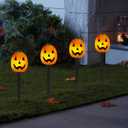 Halloween Pumpkin Pathway Lights Outdoor, Set of 4 Pre-lit Jack-O-Lanterns Pathway Markers Stake Battery Operated Waterproof for Path, Yard, Lawn, Garden, Landscape Halloween Party