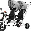 Baby Twin Kids Tricycle,360Swivel Seat,Adjustable Carport and Seat Backrest,Can Be Turned to Push The Guardrail Parasol Convertible Stroller,Gray