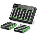 HiQuick 8-Bay Smart Battery Charger with 16 Pack 2800mAh AA Rechargeable Batteries, Universal Charger for AA/AAA Ni-MH Batteries