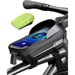 whale fall Hard Casing Bike Bag, Never Deform, Waterproof Bike Phone Holder with 0.25mm Sensitive TPU Touch-Screen, Bicycle Accessories, with Rain Cover for Phones under 6.9'' (Black)