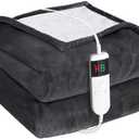 Electric Heated Blanket Throw Size 50''x60''-Control Heating Blanket, Soft & Warm Flannel 10-Level Temperature Control, 8 Hours Auto Off, Rapid Heating & Overheat Protection