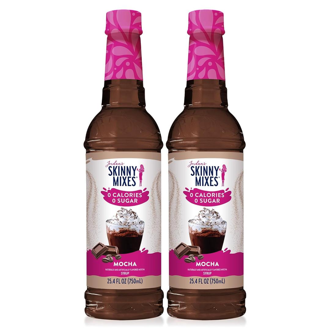 Jordan's Skinny Syrups Sugar Free Coffee Syrup, Mocha Flavor Drink Mix, Zero Calorie Flavoring for Chai Latte, Protein Shake, Food & More, Gluten Free, Keto Friendly, 25.4 Fl Oz, 2 Pack