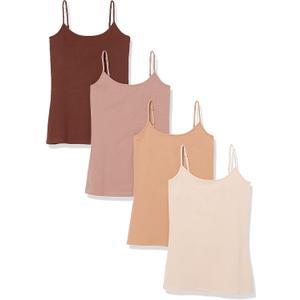 Amazon Essentials Women's Slim-Fit Camisole for Layering and Everyday Wear, Pack of 4 (Blush/Brown/Dark Brown/Dark Camel)