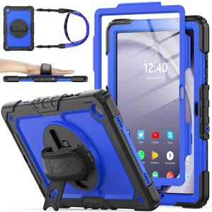 SEYMAC stock Case for Samsung Galaxy Tab A9+ Plus 11'', Full-Body Drop Protection Case with Screen Protector Pencil Holder [360 Rotating Hand Strap] &Stand, Blue+Black