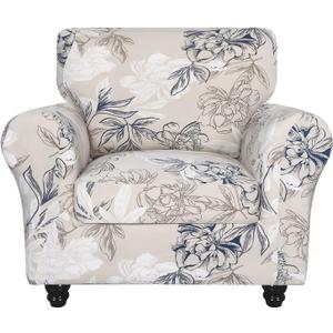 SearchI Stretch Sofa Cover Printed Couch Covers, Floral Pattern 2 Piece Armchair Slipcover with Separate Chair Cushion Cover, Washable Furniture Protector for Living Room (Armchair, Flower Shadow) (Small)