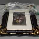 8x10 Vintage Picture Frame with Embossed Flower Design, Black Ornate Frame for 8x10 or 5x7 Pictures with White Mat, Hand-Crafted Resin Antique Frames for Tabletop & Wall Hanging, Home Decor (Black)