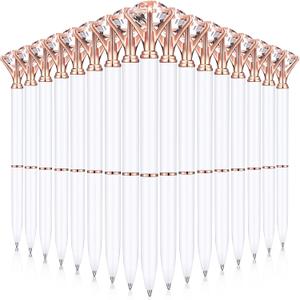 Yahenda 50 Pcs Christmas Gifts Diamond Pens Bridal Shower Ballpoint Pen Bulk Black Ink Bling Crystal Metal Bling with Diamond on Top for Women Bridesmaid Wedding Office School(White)