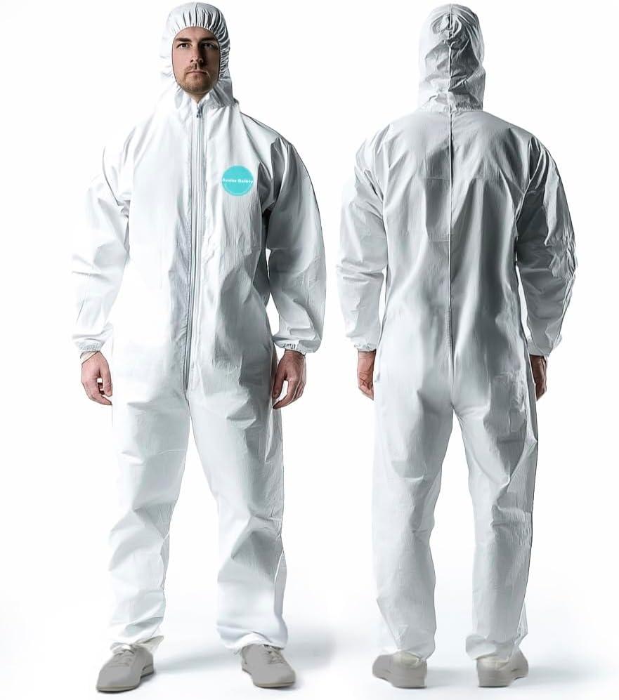 Hazmat Suits, Heavy Duty Full Body Disposable Paint Suits, Coveralls with Hood, Elastic Wrists & Ankles (Medium)