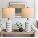 20.5" White Modern Ceramic Bedside Lamp Set of 2 for Bedroom Decor Farmhouse Table Lamp for Living Room Office Dorm